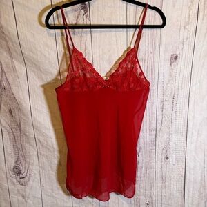 Vintage floral Girly Coquette Red Lace Rose Sheer Slip Mini Dress Large
